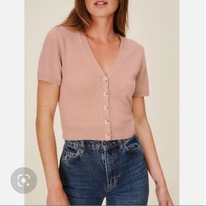 XS New Reformation Pink Cashmere Short-Sleeve Cardigan
